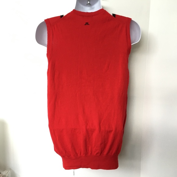 J.Lindeberg 100% Merino Wool Sweater Vest Size L Red Black White - Picture 3 of 4